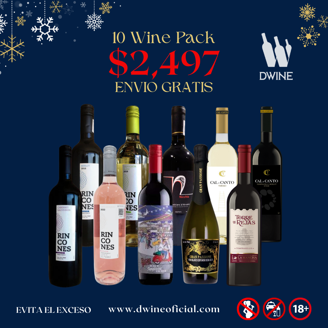 DWINE PACK#10: 10 botellas de vino, varios paises por $2,497 pesos.