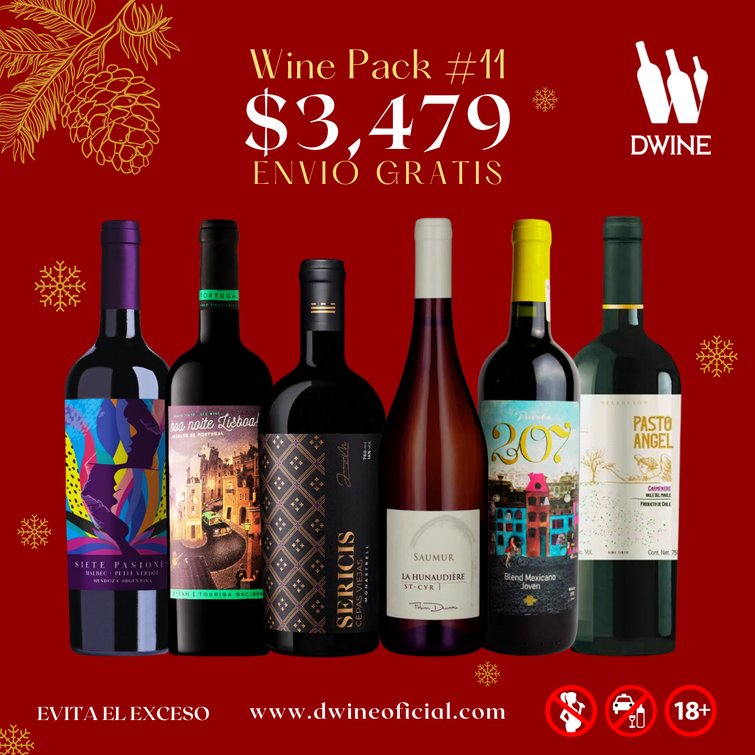 DWINE PACK#11: Siete Pasiones Blend, Boa Noite Lisboa, SERICIS Cepas Viejas Monastrell, Saumur La Hunaudire AOC, Puerta 207 Ensamble de Barricas, Pasto Angel Reserva Carmenere.