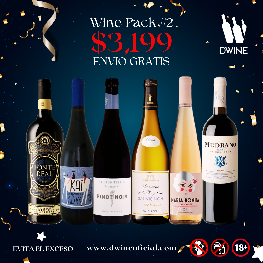 DWINE PACK#2: 6 botellas de vino, diferentes paises por 3,199 pesos.