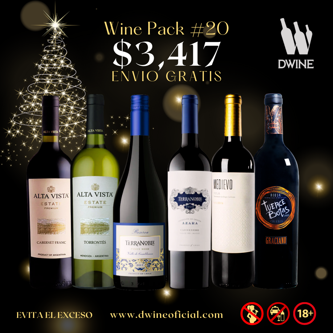 DWINE PACK#20: Medievo Reserva Tempranillo, Alta Vista Cabernet Franc, Alta Vista Torrontés, Terranoble Reserva Pinot Noir, Terranoble Gran Reserva Carmenere, Tuercebotas Graciano.