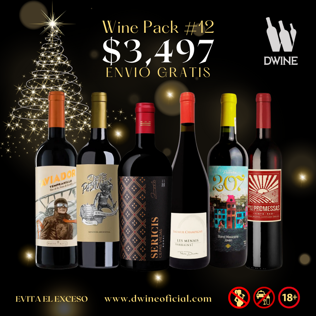 DWINE PACK#12: Aviador Tempranillo, Siete Pasiones Malbec, SERICIS Bobal, Saumur Champigny Les Menais AOC, Monte das Promessas Red, Puerta 207 Ensamble de Barricas.